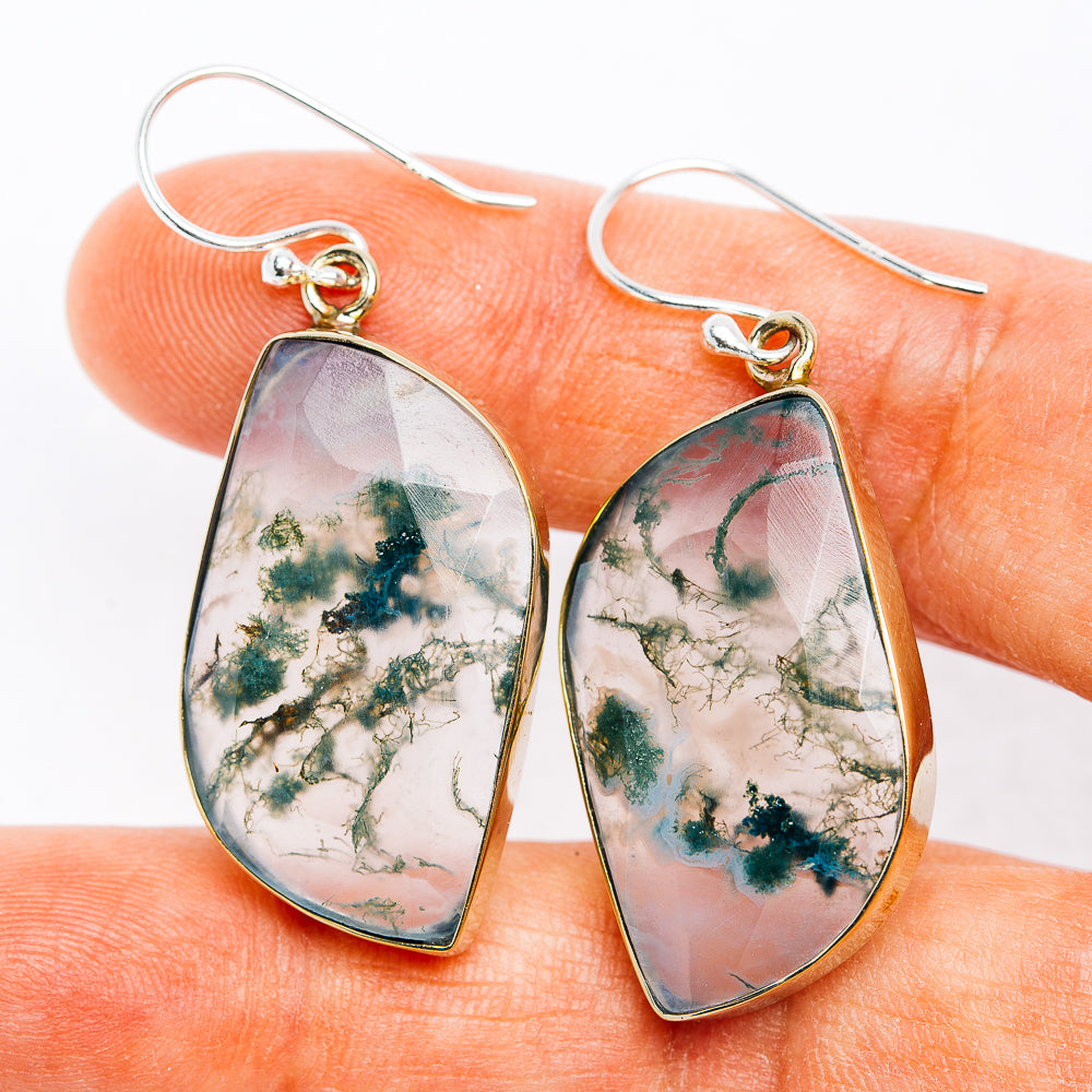 Green Moss Agate Earrings 1 7/8" (German Silver)