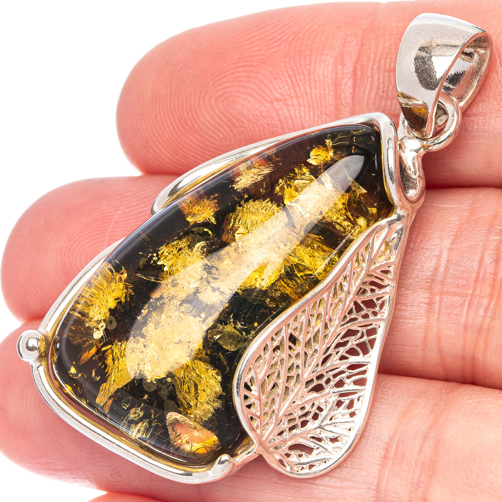 Ana Silver Co Baltic Amber Pendant 1 7/8" (925 Sterlnig Silver)