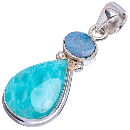 Sterling silver bail pendant with round blue opal and teardrop turquoise doublet
