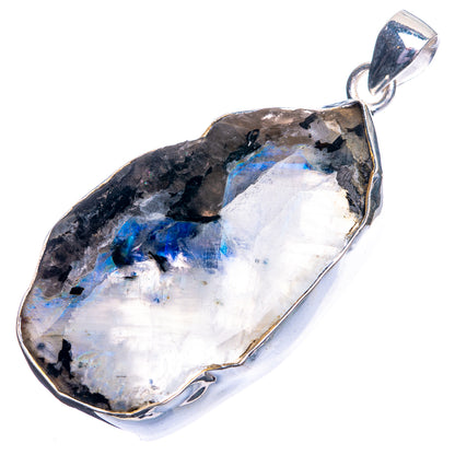 Raw Rainbow Moonstone Pendant 2 1/8" (925 Sterling Silver) P39223