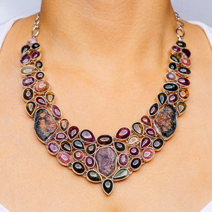 Multi-Tourmaline Necklace 20 to 21" (.925 Sterling Silver)