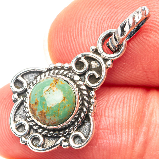 Sterling silver variscite pendant with round green stone and decorative openwork bail