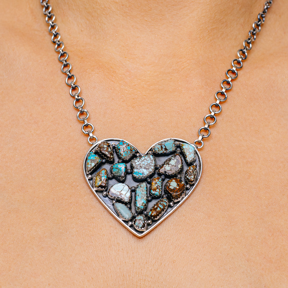 Exclusive Number 8 Mine Turquoise Heart Necklaces 20" (.925 Sterling Silver)
