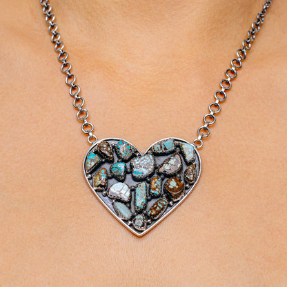Exclusive Number 8 Mine Turquoise Heart Necklaces 20" (.925 Sterling Silver)