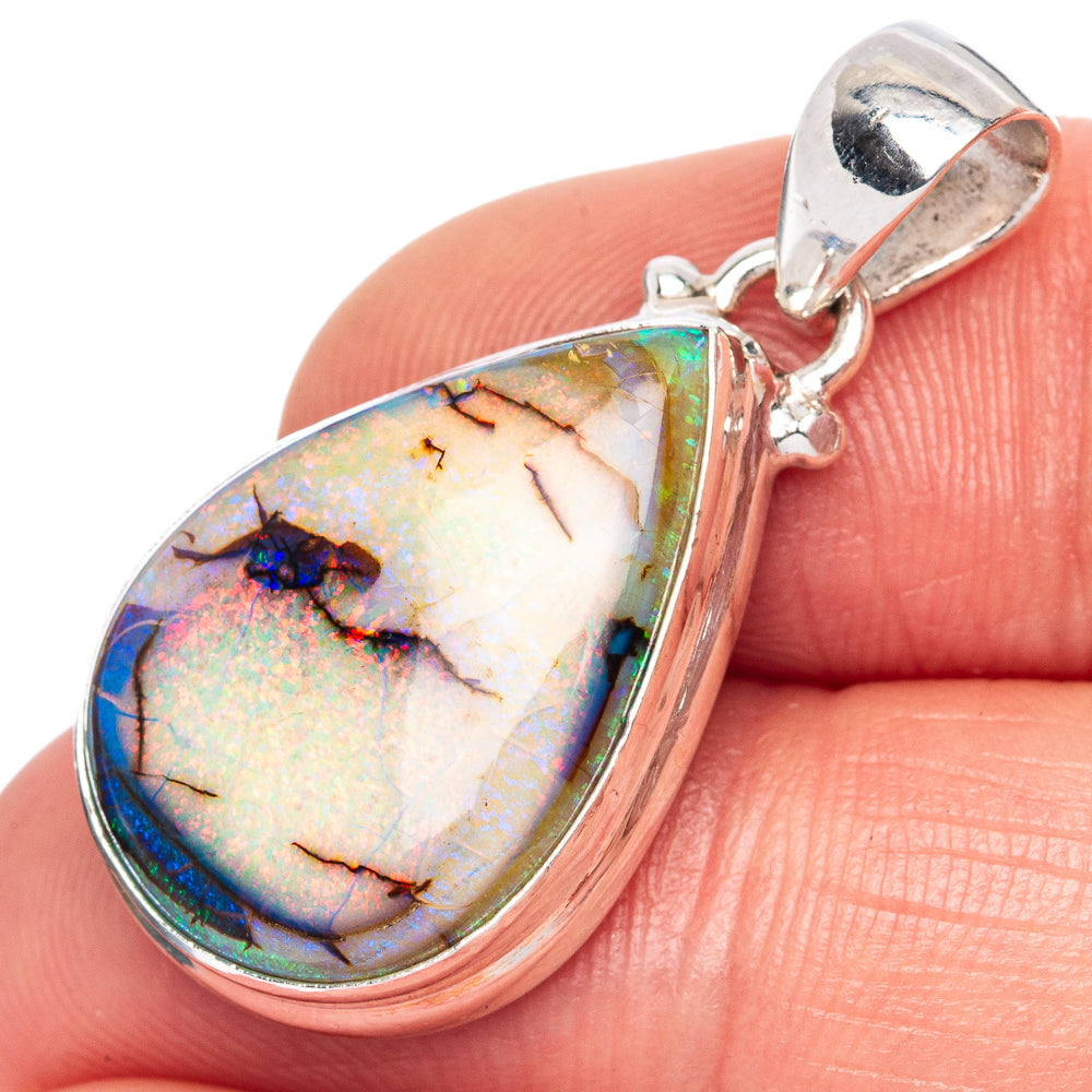 Sterling silver opal pendant with teardrop multicolor stone and heart clasp bail