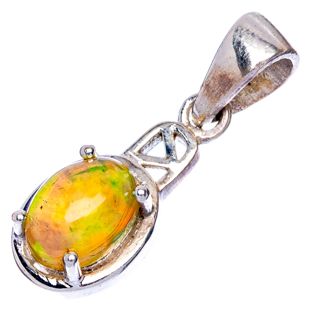 Sterling silver opal pendant with oval cabochon and geometric tri-link bail