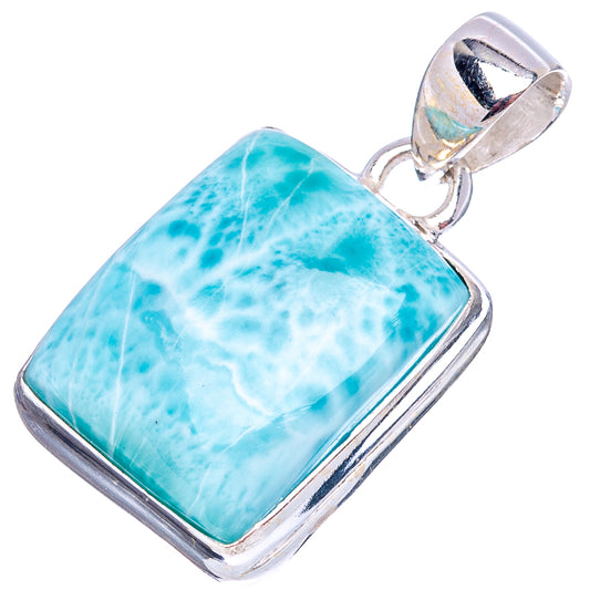 Rectangular Larimar pendant in .925 sterling silver with open bail, blue marbled stone