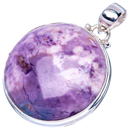Round purple cabochon Tiffany Stone pendant with sterling silver bezel and clasp loop