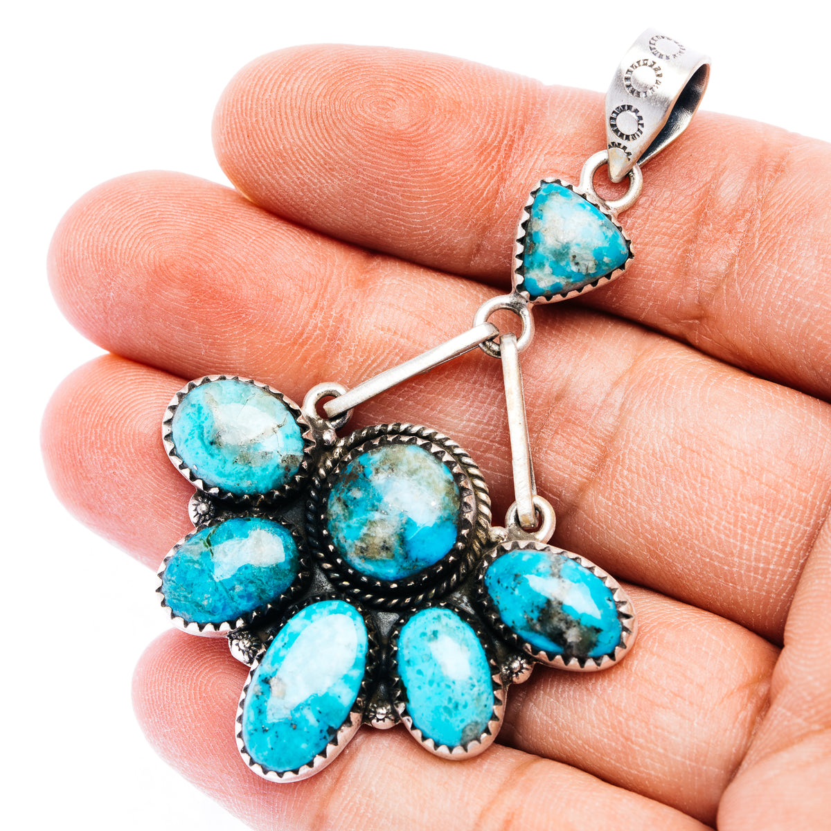 Rare Ithaca Peak Turquoise Pendant 2 5/8" (.925 Sterling Silver)