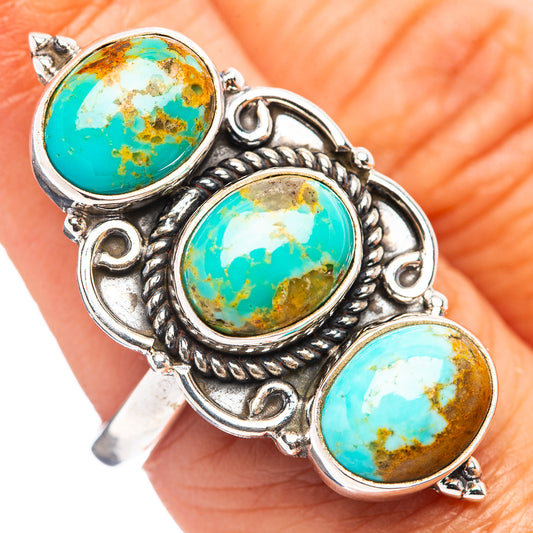 Adjustable .925 sterling silver ring with three oval turquoise stones