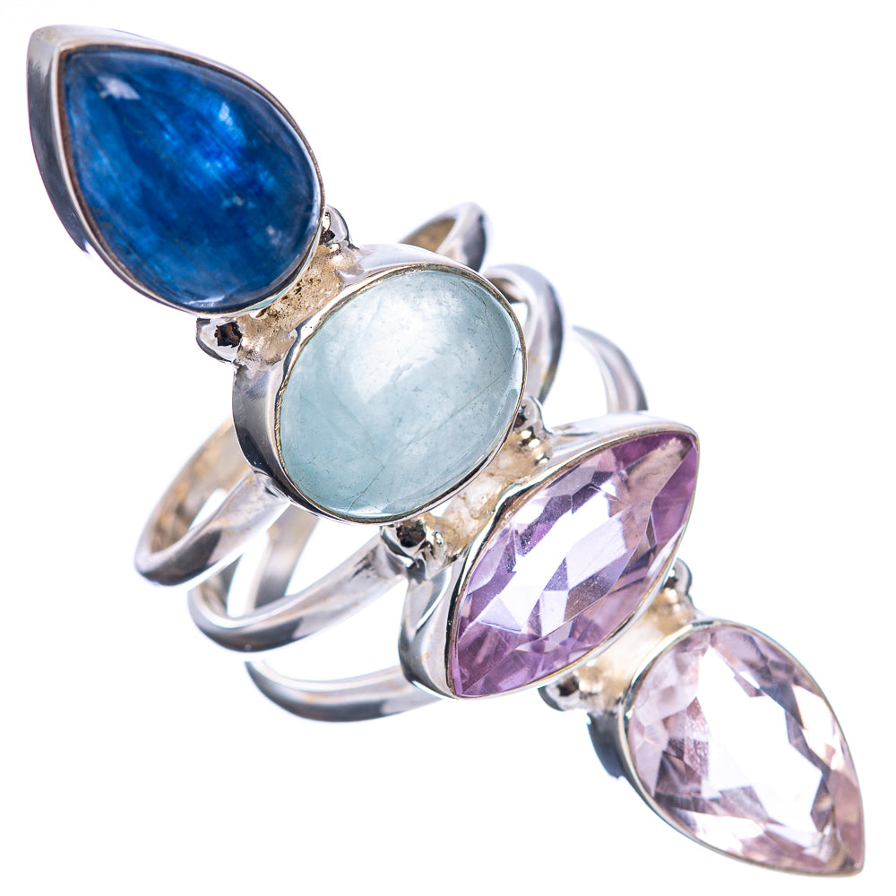 Premium 4-Gem Kyanite, Aquamarine, Amethyst, Pink Amethyst Ring Size 5.75 (.925 Sterling Silver)