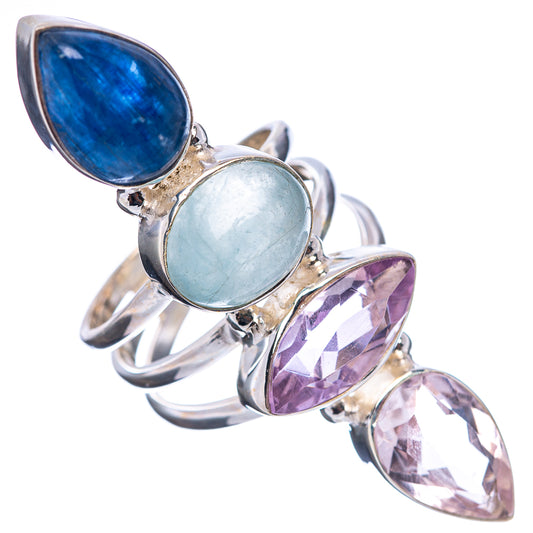 Sterling silver gemstone ring with blue and milky white pear stones, plus purple and pink ovals