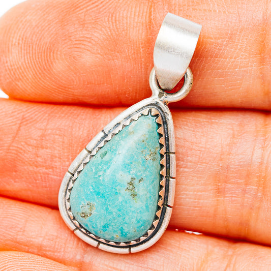 Southwestern Style Santa Maria Turquoise Pendant 1 3/8" (.925 Sterling Silver)