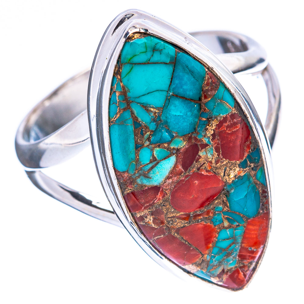 Turquoise And Coral Ring Size 8 (925 Sterling Silver) R4097
