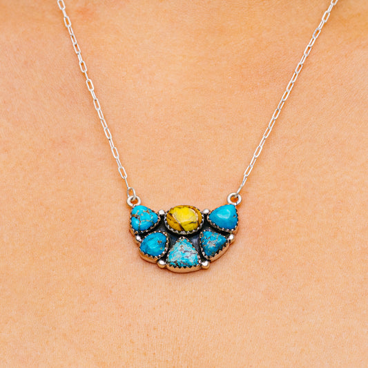 Hubei Turquoise, Honey Dahlia Turquoise Necklace 12 to 19" (.925 Sterling Silver)