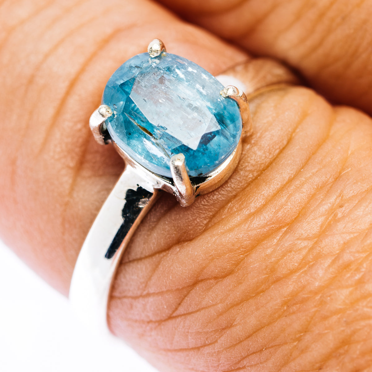Faceted Paraiba Kyanite Ring Size 9 (.925 Sterling Silver)
