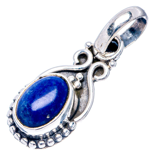 Sterling silver lapis lazuli pendant with oval stone and textured beaded frame