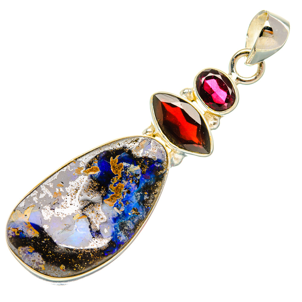 Boulder Opal, Garnet Pendant 2 1/4" (925 Sterling Silver) PD38039