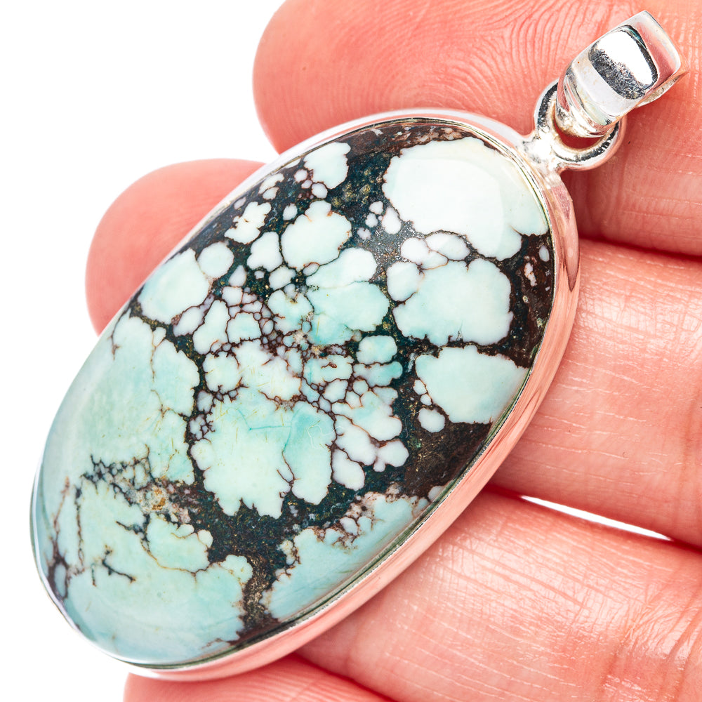 Large Spiderweb Turquoise Pendant 2 1/8" (925 Sterling Silver) P44372