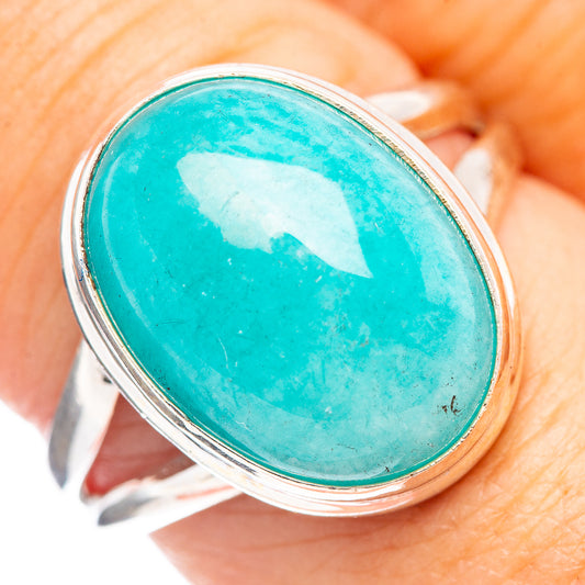 Oval amazonite gemstone silver ring, turquoise stone set in bezel, size 8.25