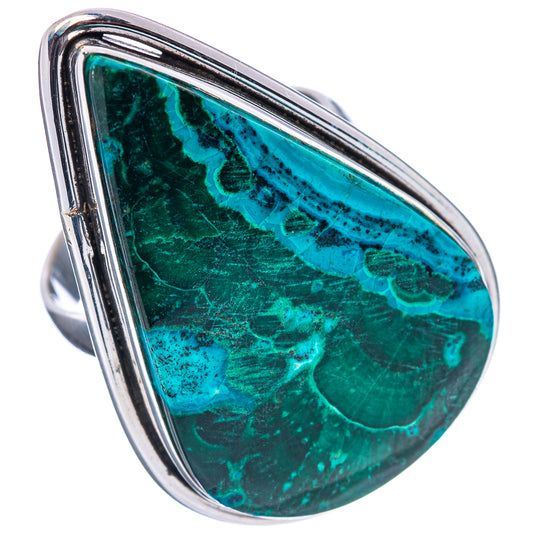Sterling silver teardrop stone ring, size 7, blue-green swirl pattern with bezel edge