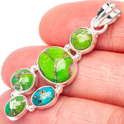 Green Blue Copper Composite Turquoise Pendant 1 7/8" (925 Sterling Silver) P41074
