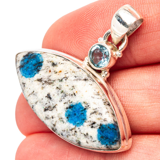 K2 Blue azurite pendant in sterling silver, teardrop stone with blue inlay and bail