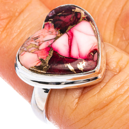 Sterling silver heart ring with pink/burgundy inlay and gold flecks, size 5.75