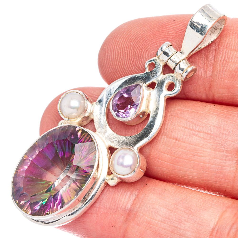 Mystic Topaz, Cultured Pearl Pendant 2" (925 Sterling Silver) P40086