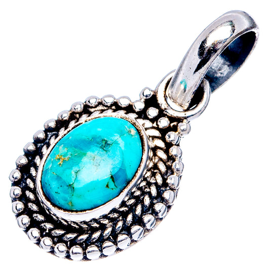 Turquoise oval pendant charm in .925 sterling silver with rope-edge textured design