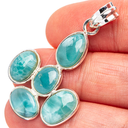Rare Larimar Pendant 1 5/8" (.925 Sterling Silver)