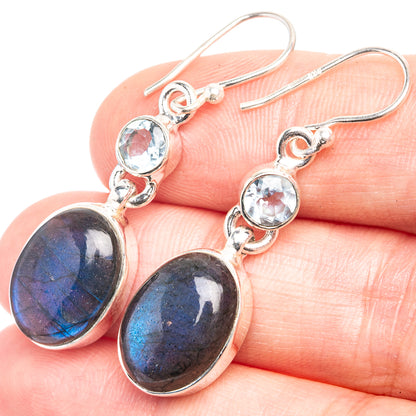 Labradorite, Blue Topaz Earrings 1 5/8" (925 Sterling Silver) E432566