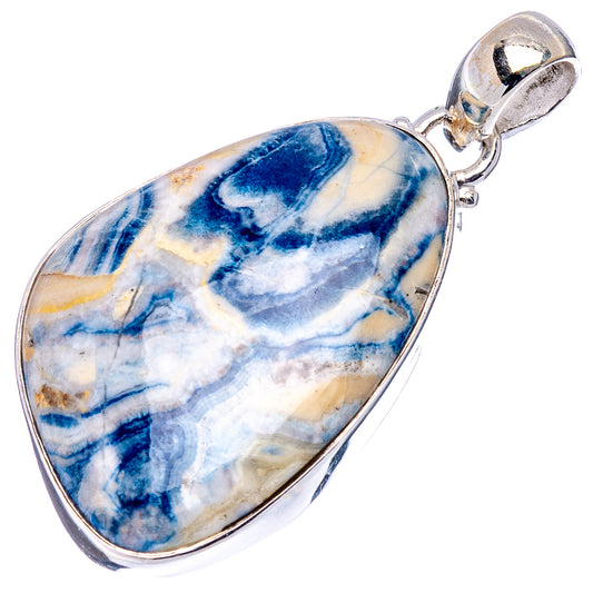 Blue-and-white scheelite teardrop pendant in .925 sterling silver with bail loop