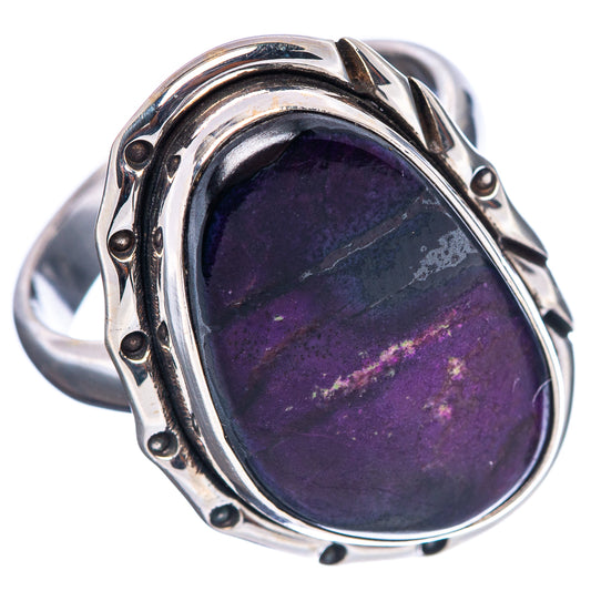 Size 9 oval sugilite ring in .925 sterling silver with dark purple stone and side details