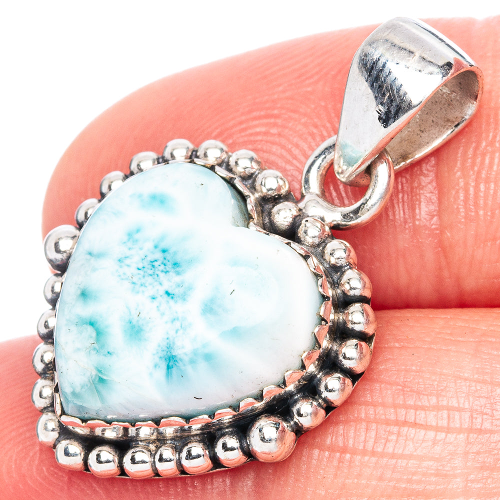 Larimar Heart Pendant 1 1/8" (925 Sterling Silver) P41749