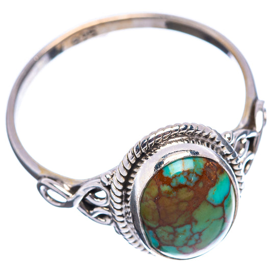 Turquoise cabochon sterling silver ring (.925), size 7.5, side view with decorative band