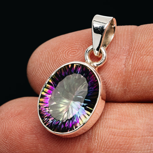 Premium 12.5ct Mystic Topaz Pendant 1 1/8" (.925 Sterling Silver)