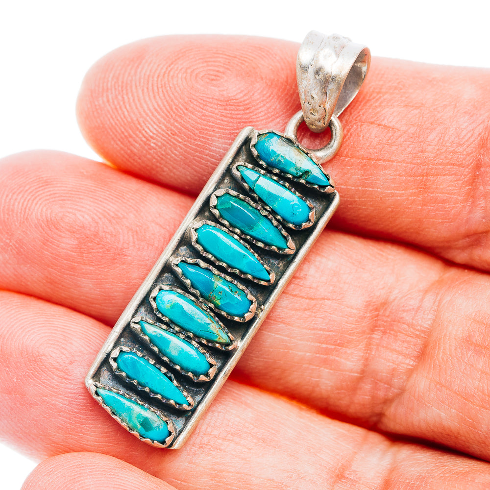 Southwestern Style Kingman Turquoise Pendant 1 5/8" (.925 Sterling Silver)