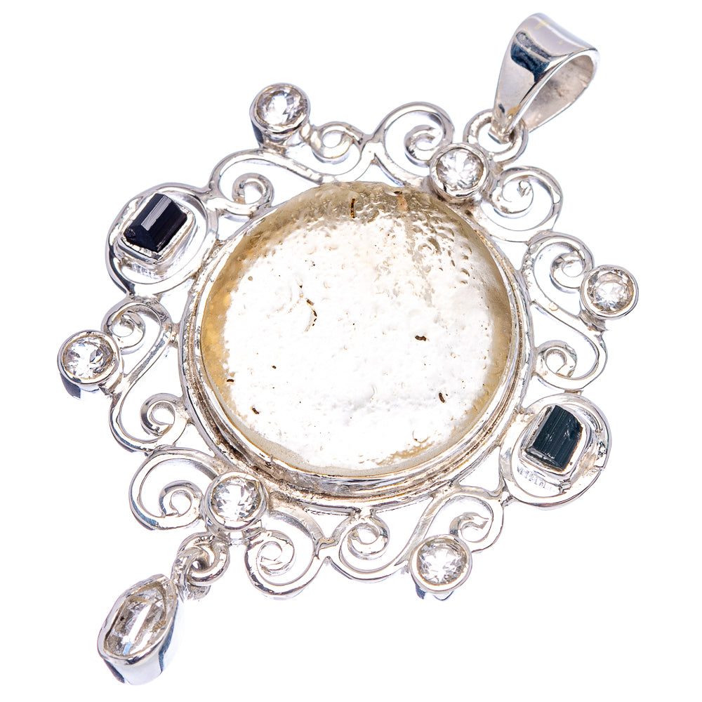 Signature Libyan Desert Glass, Black Tourmaline Pendant 2 1/8" (.925 Sterling Silver)