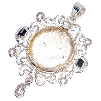 Signature Libyan Desert Glass, Black Tourmaline Pendant 2 1/8" (.925 Sterling Silver)