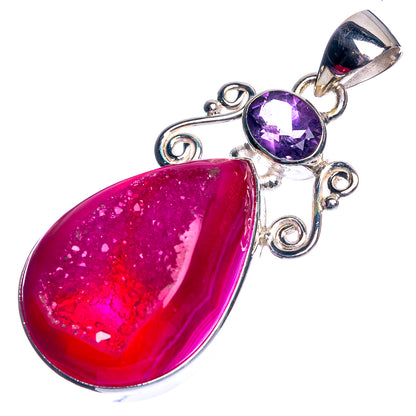 Pink Druzy, Amethyst 925 Sterling Silver Pendant 1 7/8"