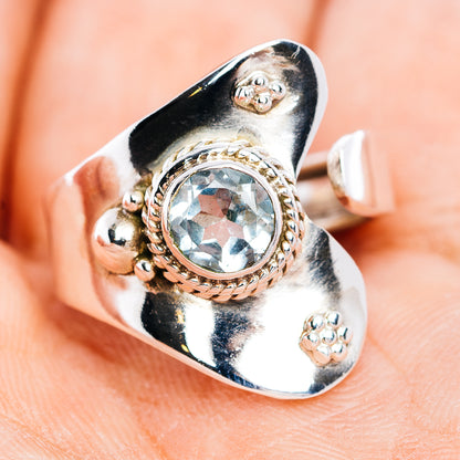 Blue Topaz Ring Size 7 Adjustable (.925 Sterling Silver)