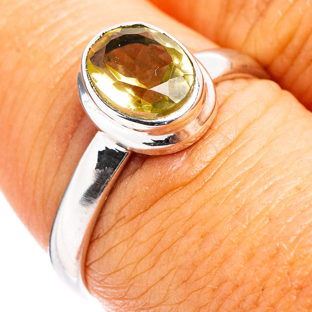 Faceted Lemon Quartz Ring Size 7.25 (.925 Sterling Silver)
