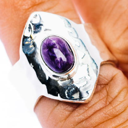 Charoite Ring Size 8 Adjustable (.925 Sterling Silver)