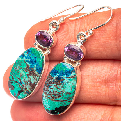 Shattuckite, Amethyst Earrings 1 3/4" (925 Sterling Silver) E432263