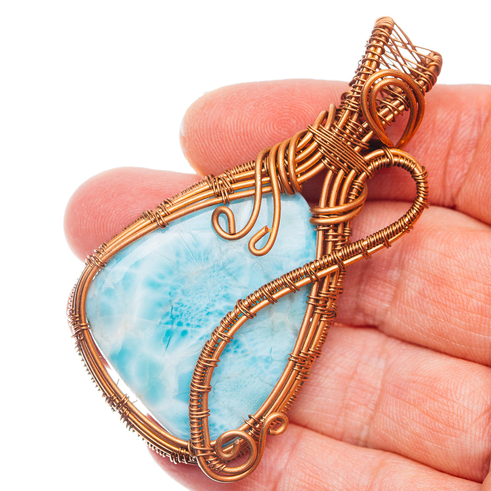 Larimar Wire Wrap Pendant 2 3/4" (Copper)