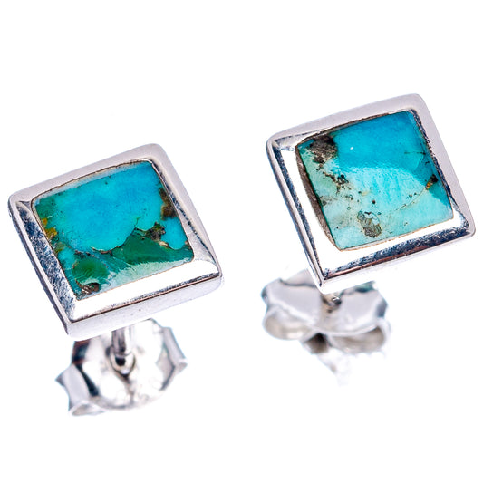 Turquoise square stud earrings with .925 sterling silver posts and backs