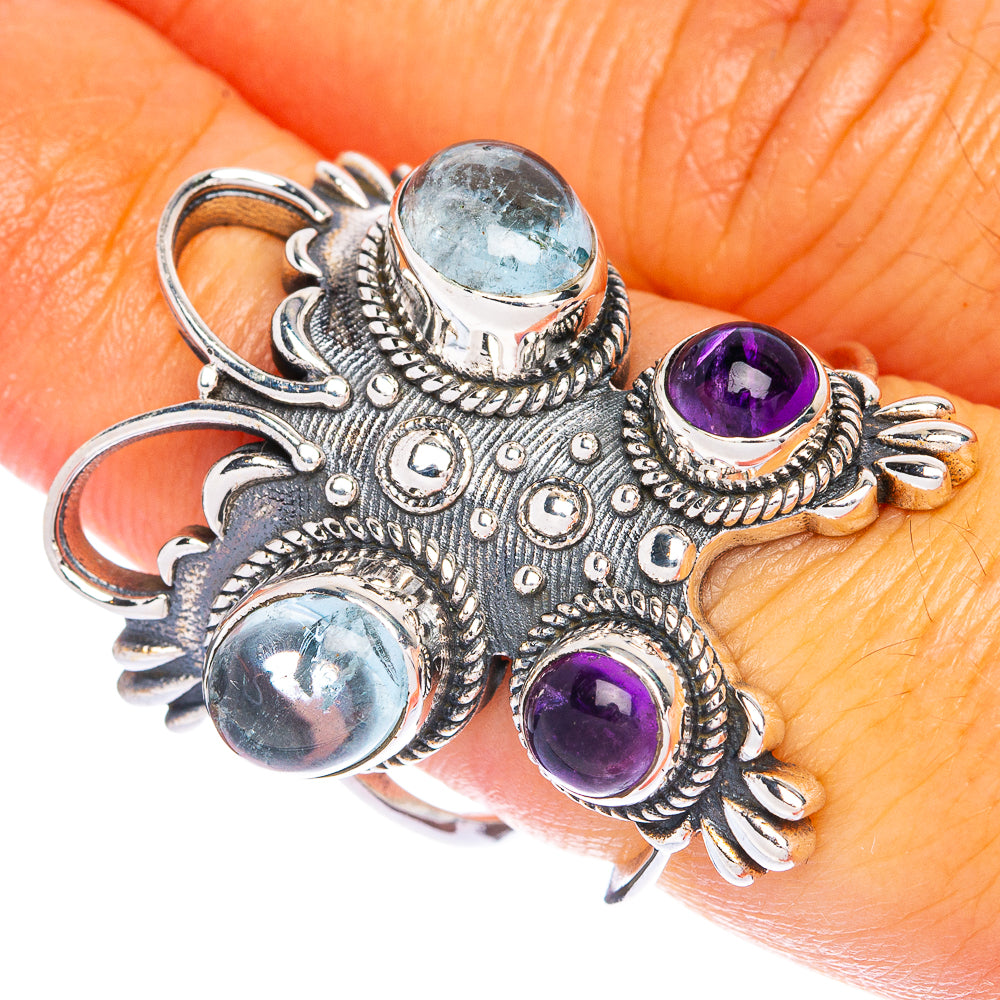 Large Aquamarine, Amethyst Ring Size 6.75 (925 Sterling Silver) R144489