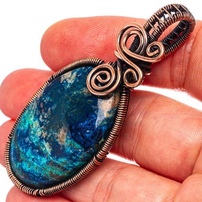 Shattuckite Wire Wrap Pendant 2 3/8" (Oxidized Copper)