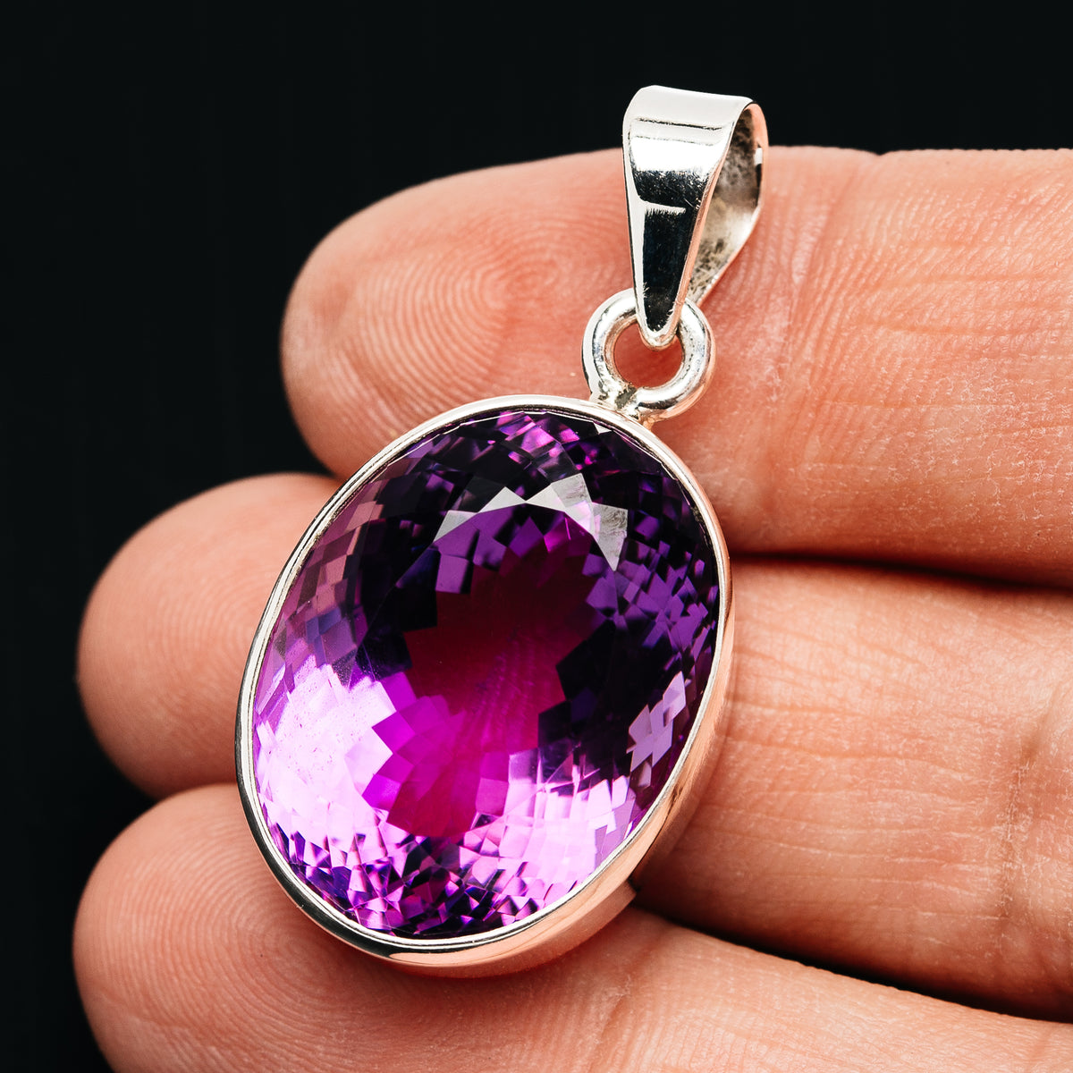 Premium 43ct Faceted Brazilian Amethyst Pendant 1 1/2" (.925 Sterling Silver)
